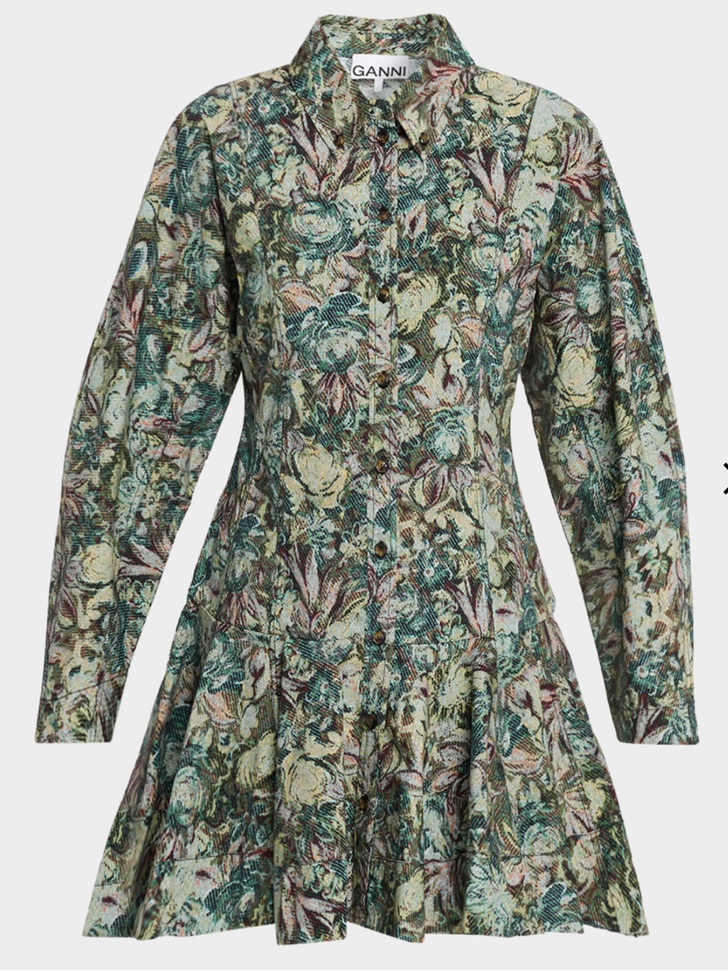 Nwt Ganni Long-Sleeve Tapestry Floral Mini Dress Size 44